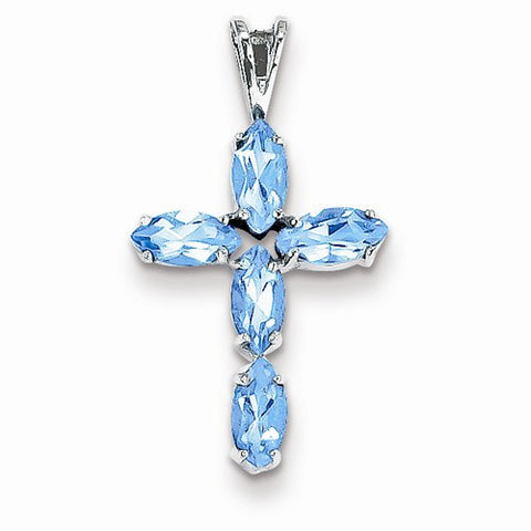 14k White Gold Blue Topaz Cross pendant, Delightful Pendants for Necklace