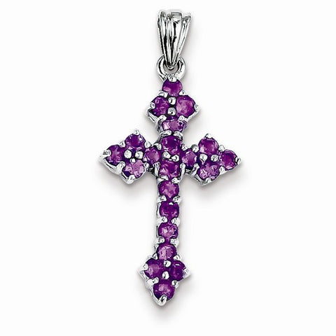 14k White Gold Amethyst Budded Cross Pendant, Pendants for Necklace