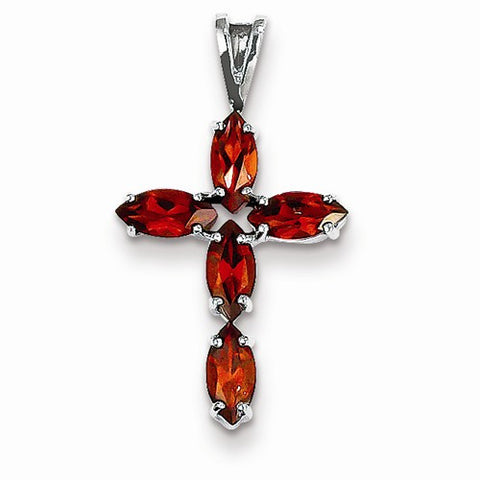 14k White Gold Garnet Cross pendant, Fine Pendants for Necklace