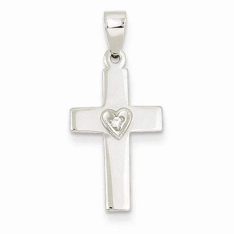 14k White Gold .01ct Diamond Heart Cross pendant, Pendants for Necklace