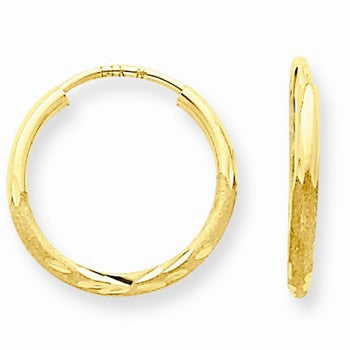 14k Yellow Gold 1.5mm Satin Diamond-cut Endless Hoop Earrings
