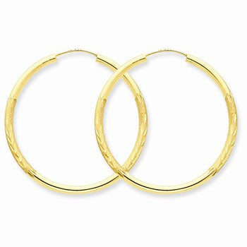 14k Yellow Gold 2mm Satin Diamond-cut Endless Hoop Earrings