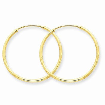 14k Yellow Gold 1.25mm Diamond-cut Endless Hoop Earring, Jewelry Earrings