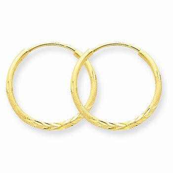 10k Yellow Gold 1.25 x 16 mm Diamond-cut Endless Hoop Earring, Jewelry Earrings
