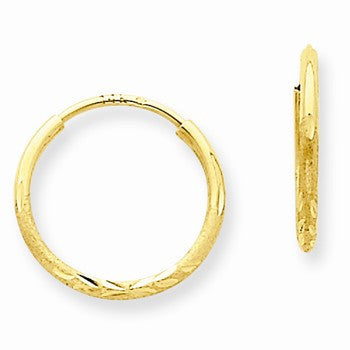 14k Yellow Gold 1.25mm Diamond-cut Endless Hoop Earring, Jewelry Earrings