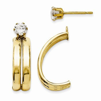 14k Yellow Gold Polished w/CZ Stud Earring Jackets