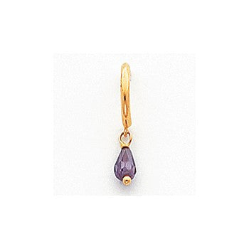 14k Yellow Gold Purple CZ Dangle Half Hoop Earrings