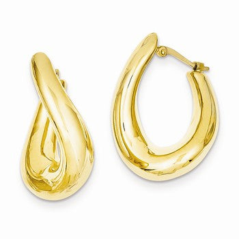 14k Yellow Gold Twisted Oval Hoop Earrings