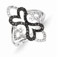 14k White Gold w/Black and White Diamond Fancy Heart Ring