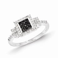 14k White Gold w/Black and White Diamond Ring