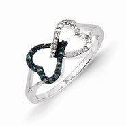 14k White Gold w/Blue and White Diamond Infinity Heart Ring