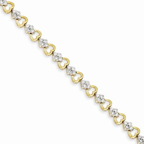 14K Yellow Gold Diamond Heart Link Bracelet