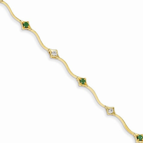 14K Yellow Gold Diamond and Emerald Round Bracelet