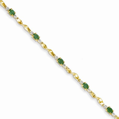 14K Yellow Gold Diamond and Emerald Oval Bracelet