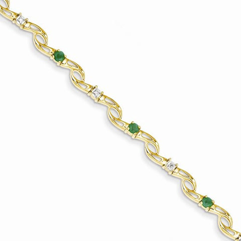 14K Yellow Gold Diamond and Emerald Round Bracelet