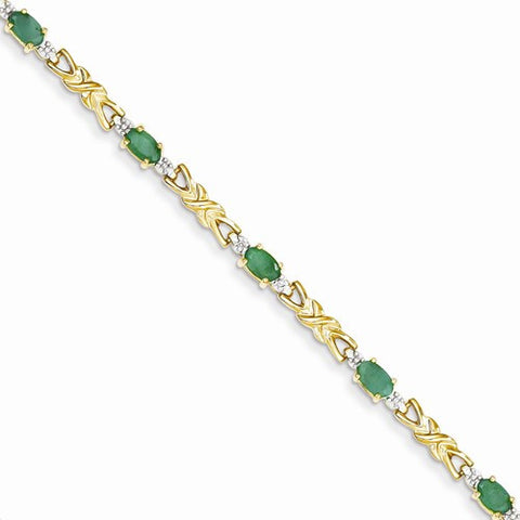 14K Yellow Gold Diamond and Emerald Oval Bracelet