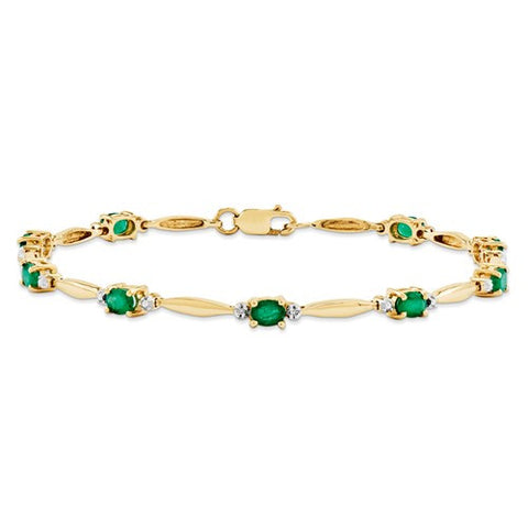 14K Yellow Gold Diamond and Emerald Oval Bracelet