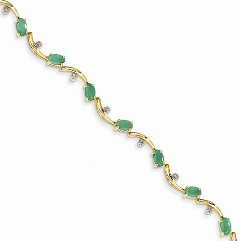 14K Yellow Gold Diamond and Emerald Oval Bracelet