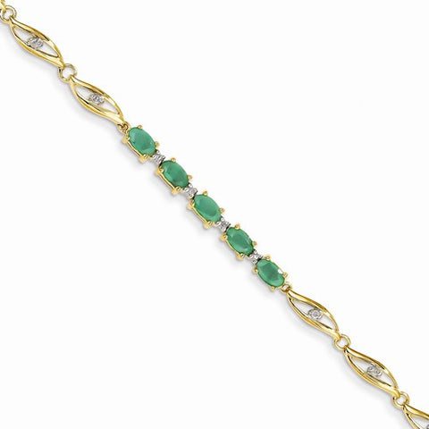 14K Yellow Gold Diamond and Emerald Oval Bracelet