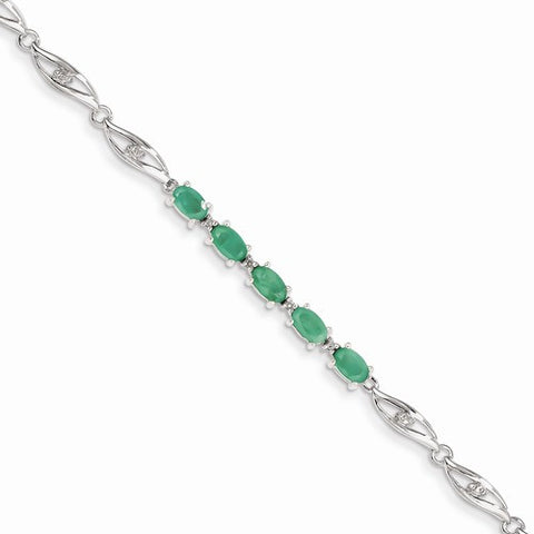 14K White Gold Diamond and Emerald Gemstone Bracelet
