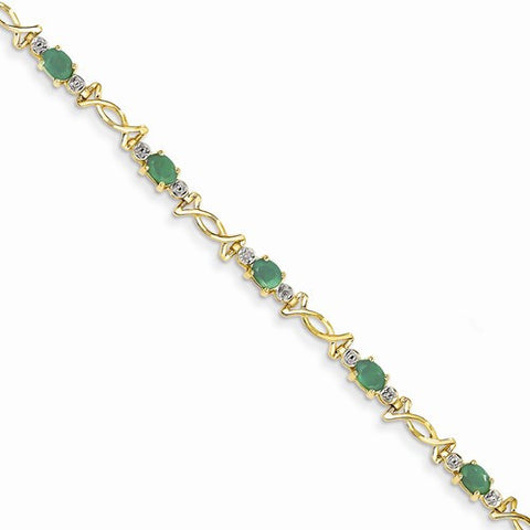 14K Yellow Gold Diamond and Emerald Oval Bracelet