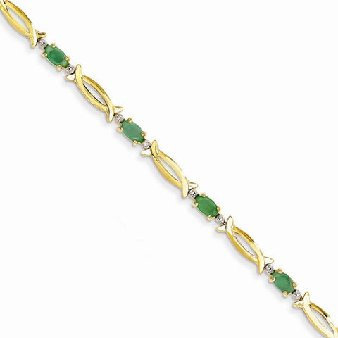 14K Yellow Gold Diamond and Emerald Oval Bracelet