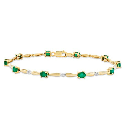 14K Yellow Gold Diamond and Emerald Oval Bracelet