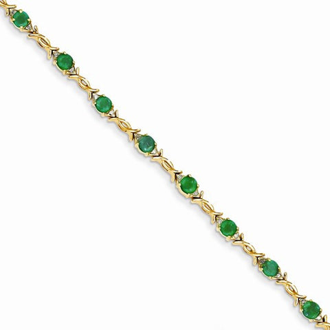 14K Yellow Gold Diamond and Emerald Bracelet