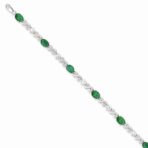 14K White Gold Diamond and Emerald Bracelet