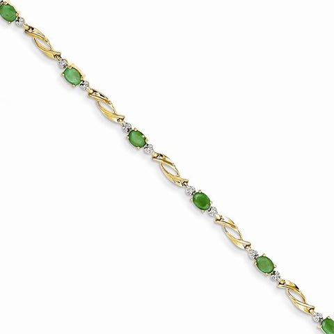 14K Yellow Gold Diamond and Emerald Oval Bracelet