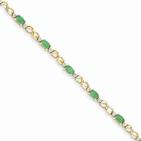 14K Yellow Gold Diamond and Emerald Oval Bracelet