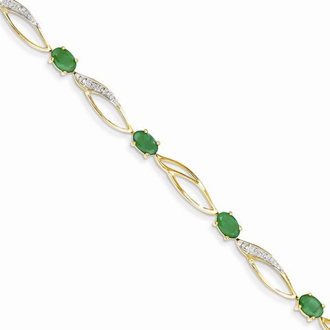 14K Yellow Gold Diamond and Emerald Oval Bracelet