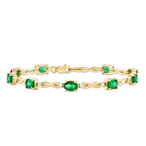 14K Yellow Gold Diamond and Emerald Bracelet