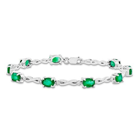 14K White Gold Diamond and Emerald Bracelet