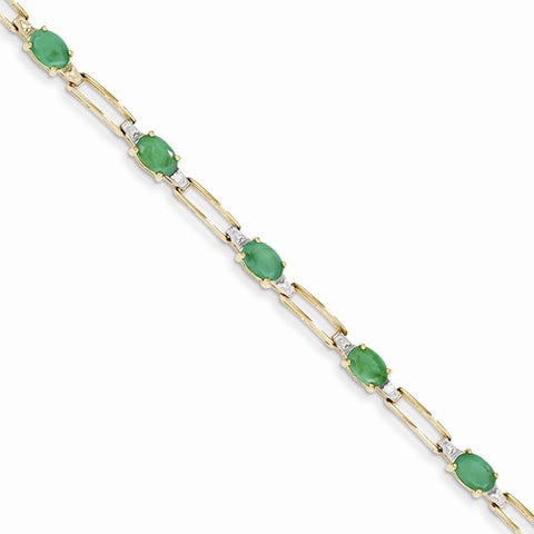 14K Yellow Gold Diamond and Emerald Oval Bracelet