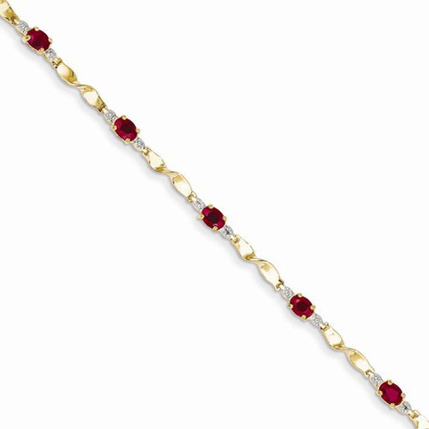 14K Yellow Gold Diamond and African Ruby Oval Bracelet