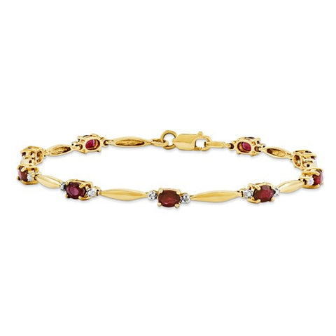 14K Yellow Gold Diamond and African Ruby Oval Bracelet