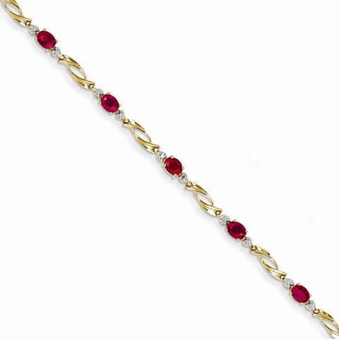 14K Yellow Gold Diamond and African Ruby Oval Bracelet