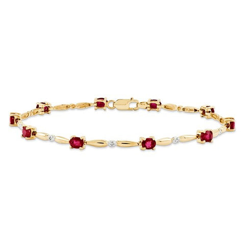 14K Yellow Gold Diamond and African Ruby Oval Bracelet