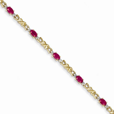 14K Yellow Gold Diamond and African Ruby Oval Bracelet