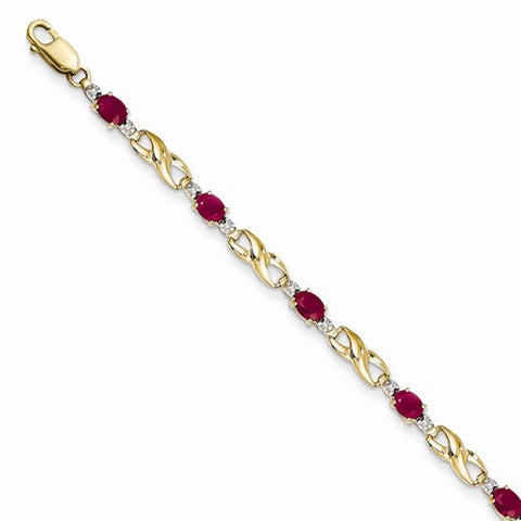 14K Yellow Gold Diamond and African Ruby Oval Bracelet