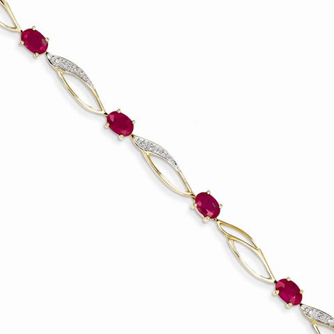14K Yellow Gold Diamond and African Ruby Oval Bracelet