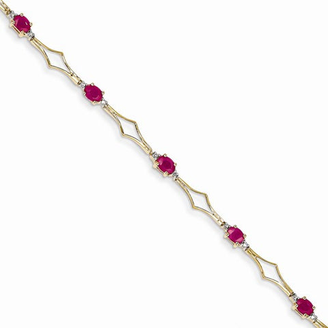 14K Yellow Gold Diamond and African Ruby Bracelet