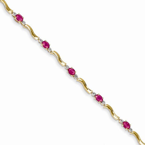 14K Yellow Gold Diamond and African Ruby Bracelet