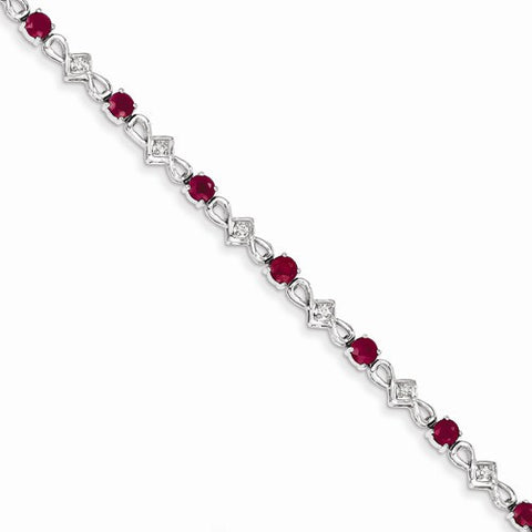 14K White Gold Diamond and RubyBracelet