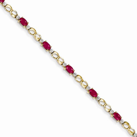 14K Yellow Gold Diamond and African Ruby Oval Bracelet