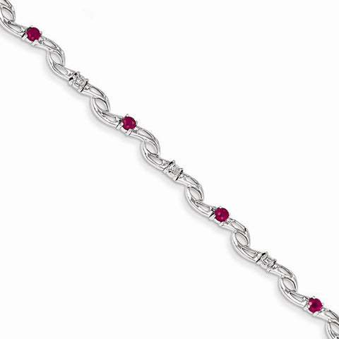14K White Gold Diamond and African Ruby Gemstone Bracelet