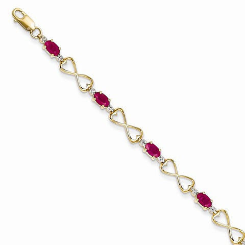 14K Yellow Gold Diamond and African Ruby Oval Bracelet