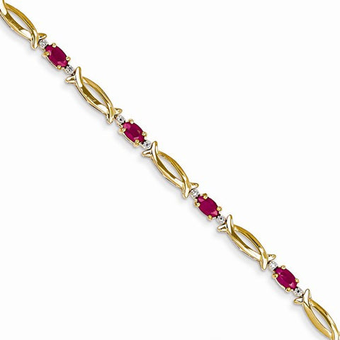 14K Yellow Gold Diamond and African Ruby Oval Bracelet