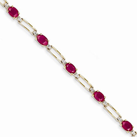 14K Yellow Gold Diamond and African Ruby Oval Bracelet
